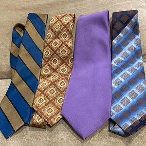 Elegant Vintage Men's Tie Set - Blue, Brown, Purple, Gold Tones